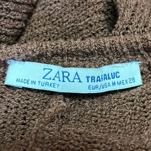 Zara Trafaluc Brown Knitted Crew Neck Long Sleeve Pullover Cropped Sweater Top M - Picture 3 of 3